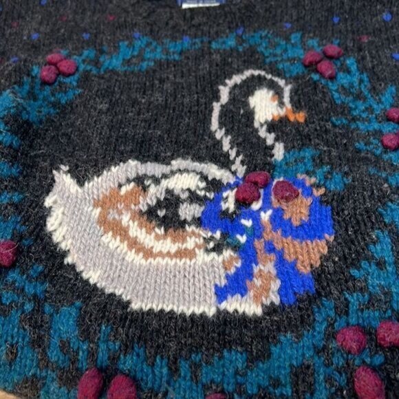 Woolrich Womens Wool Sweater L Swan Design Multicolor Dots Gray - Picture 7 of 10